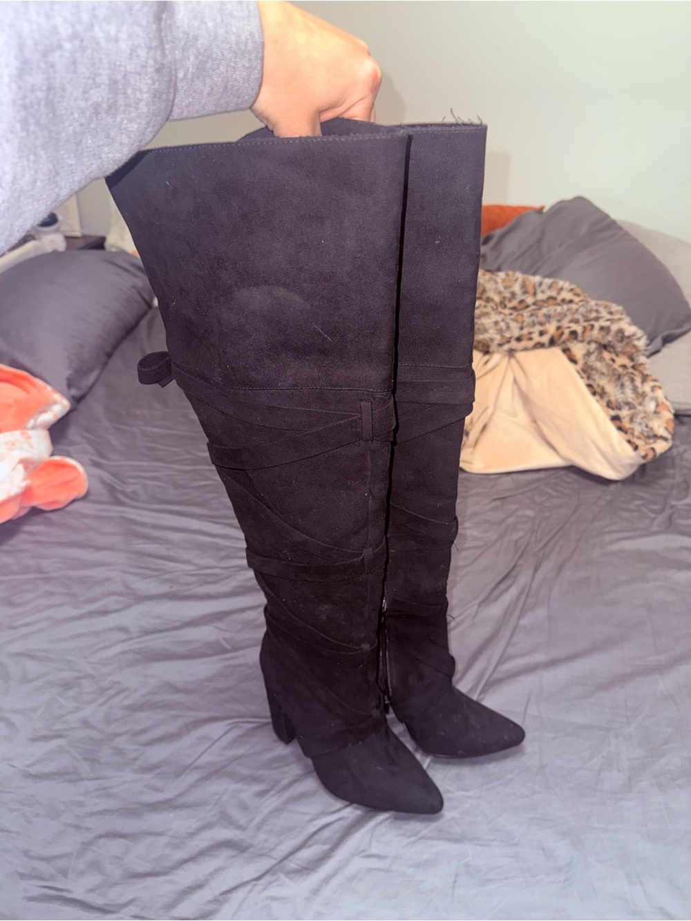 Shoe Dazzle Black Over-the-Knee Pointed-Toe Suede Boots